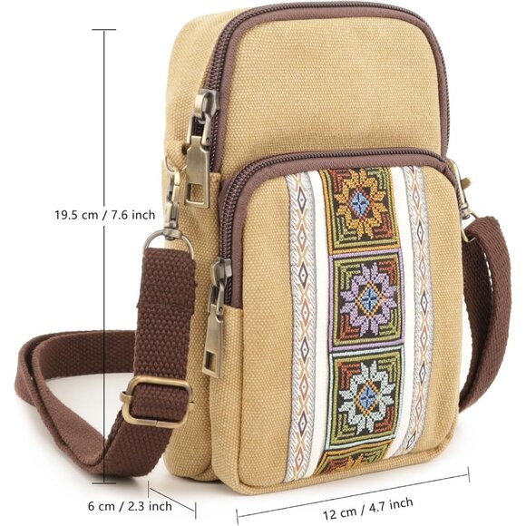 Women's S4 Brown Vintage Embroidered Cute Mini Cross Body Bag Small Handbag - Picture 3 of 6
